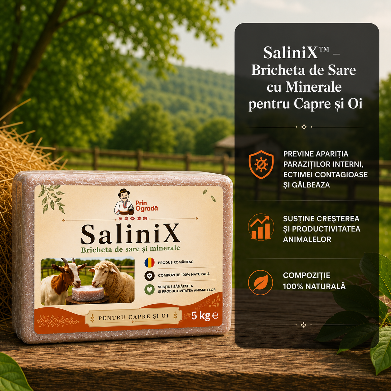 SaliniX™ - Bricheta de Sare cu Minerale pentru Capre și Oi