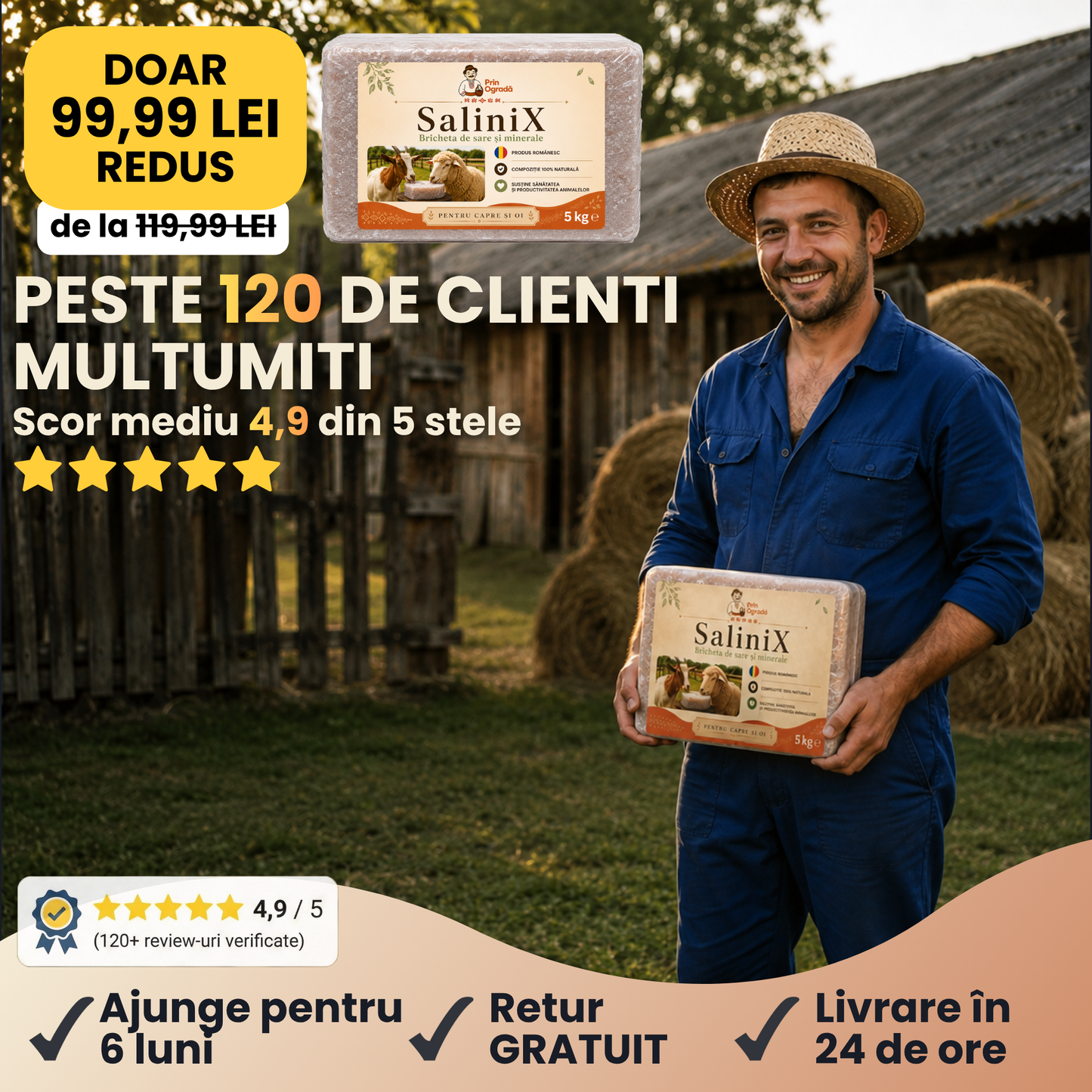 SaliniX™ - Bricheta de Sare cu Minerale pentru Capre și Oi